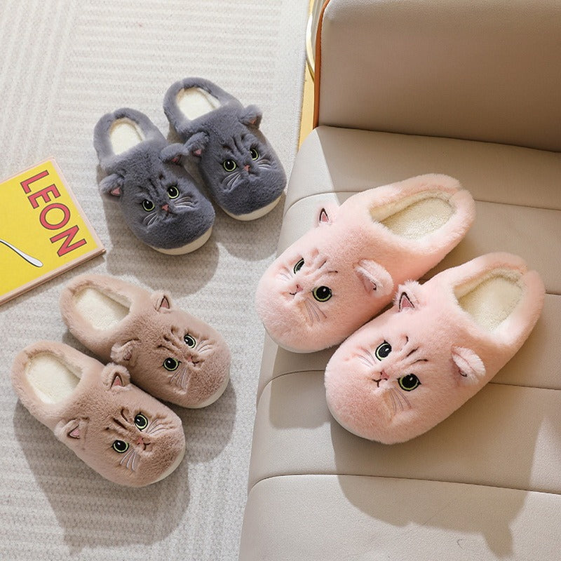 Cute Cat Fluffy Furry Women Home Platform Men Winter Plush Slides Indoor Fuzzy Slippers Lovely Cotton Shoes