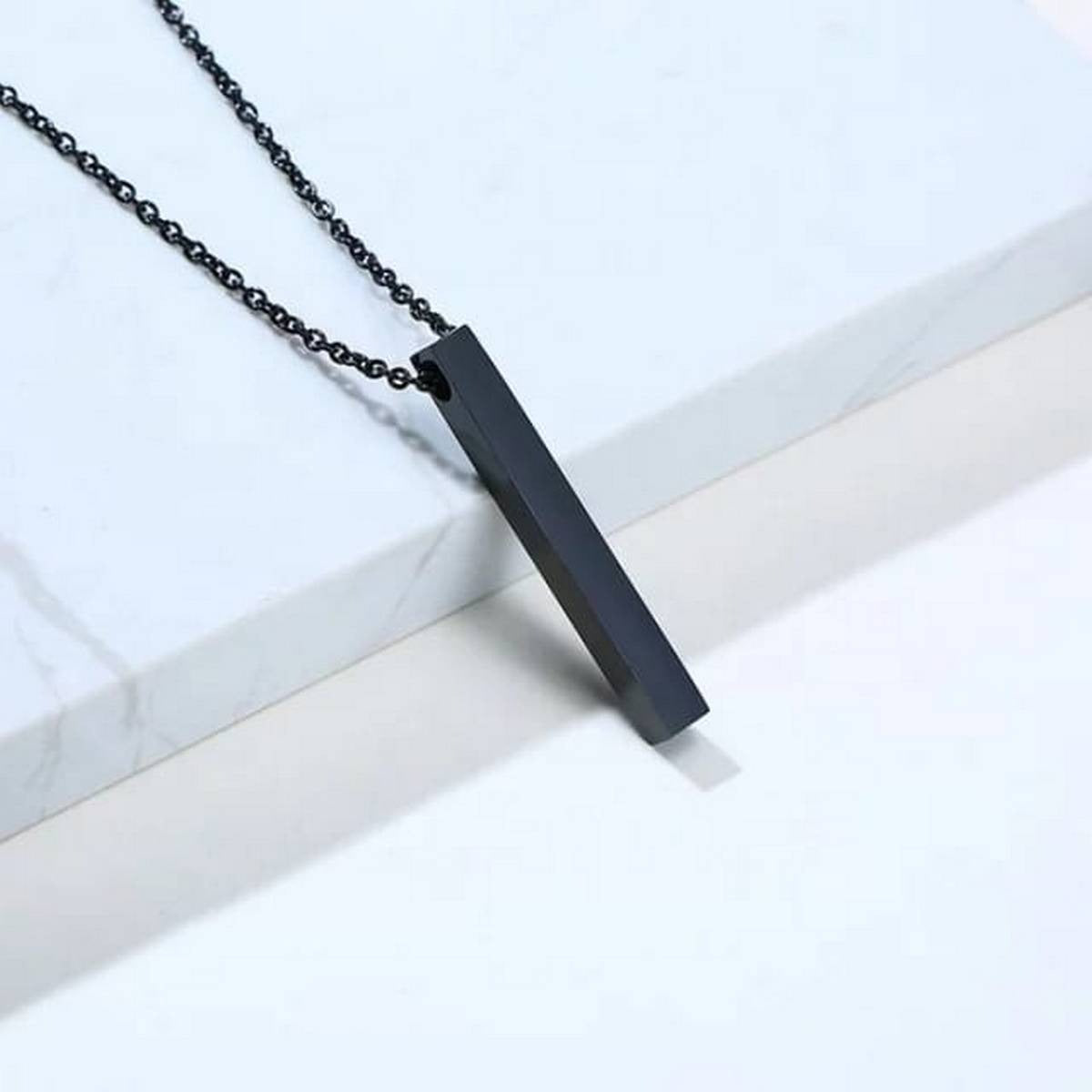 Vertical Bar Black Color Locket Set With Chain Couple Best Friend Ship