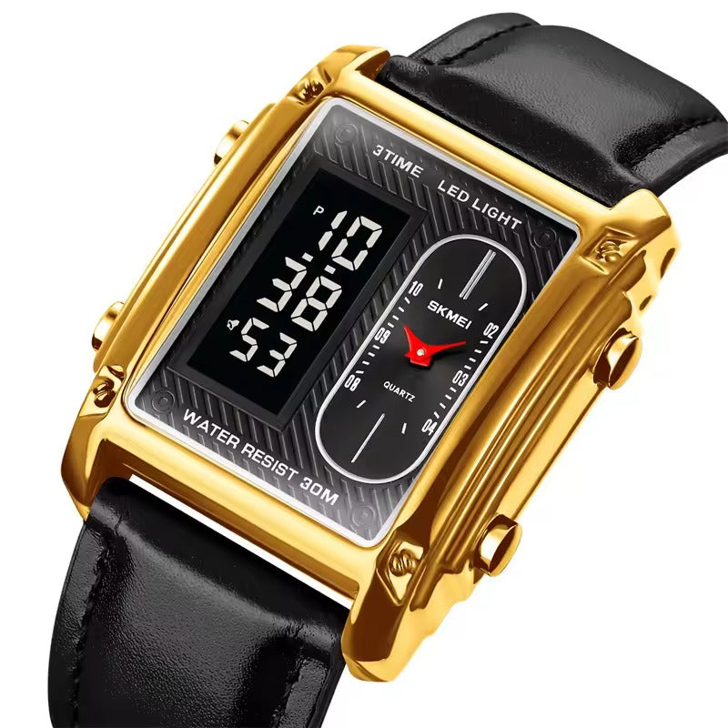 Original Skmei 1868 Boys New Style Design Famous Watch Digital Analog Mens Wrist Watches for Men - Without Box - Black With Golden Case