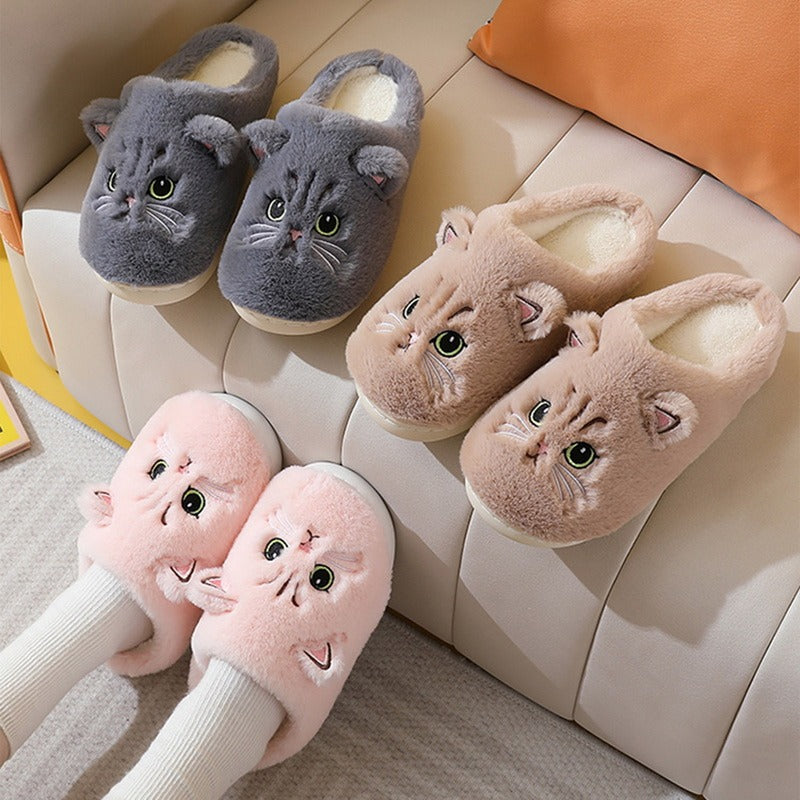 Cute Cat Fluffy Furry Women Home Platform Men Winter Plush Slides Indoor Fuzzy Slippers Lovely Cotton Shoes