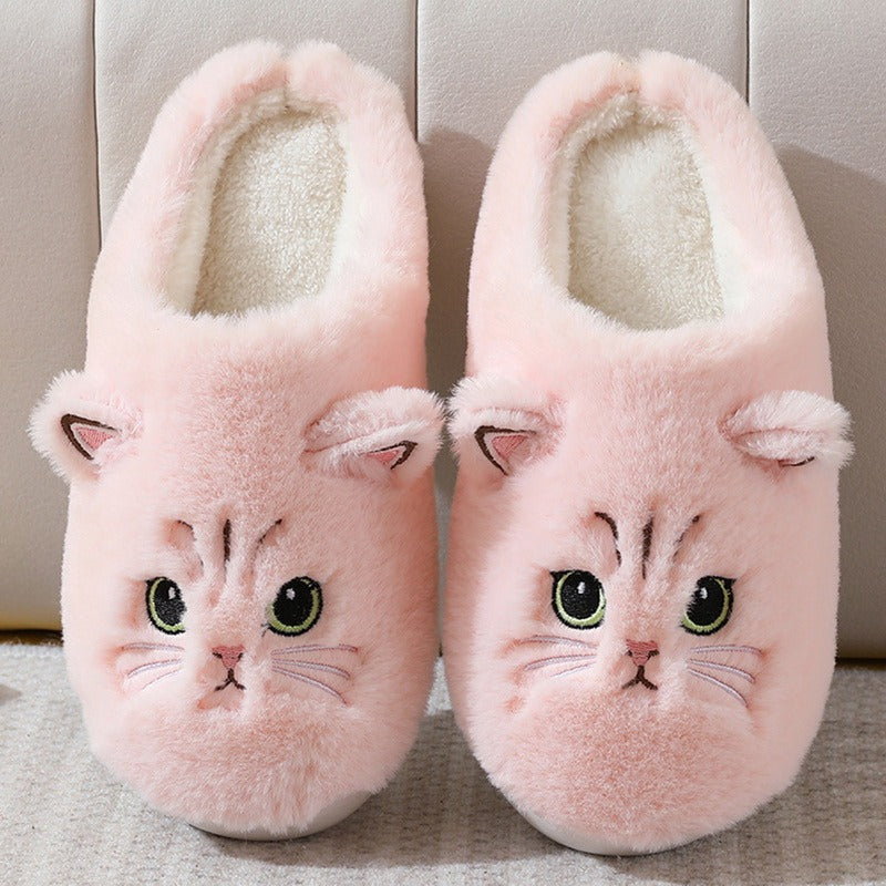 Cute Cat Fluffy Furry Women Home Platform Men Winter Plush Slides Indoor Fuzzy Slippers Lovely Cotton Shoes