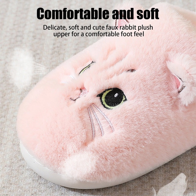 Cute Cat Fluffy Furry Women Home Platform Men Winter Plush Slides Indoor Fuzzy Slippers Lovely Cotton Shoes