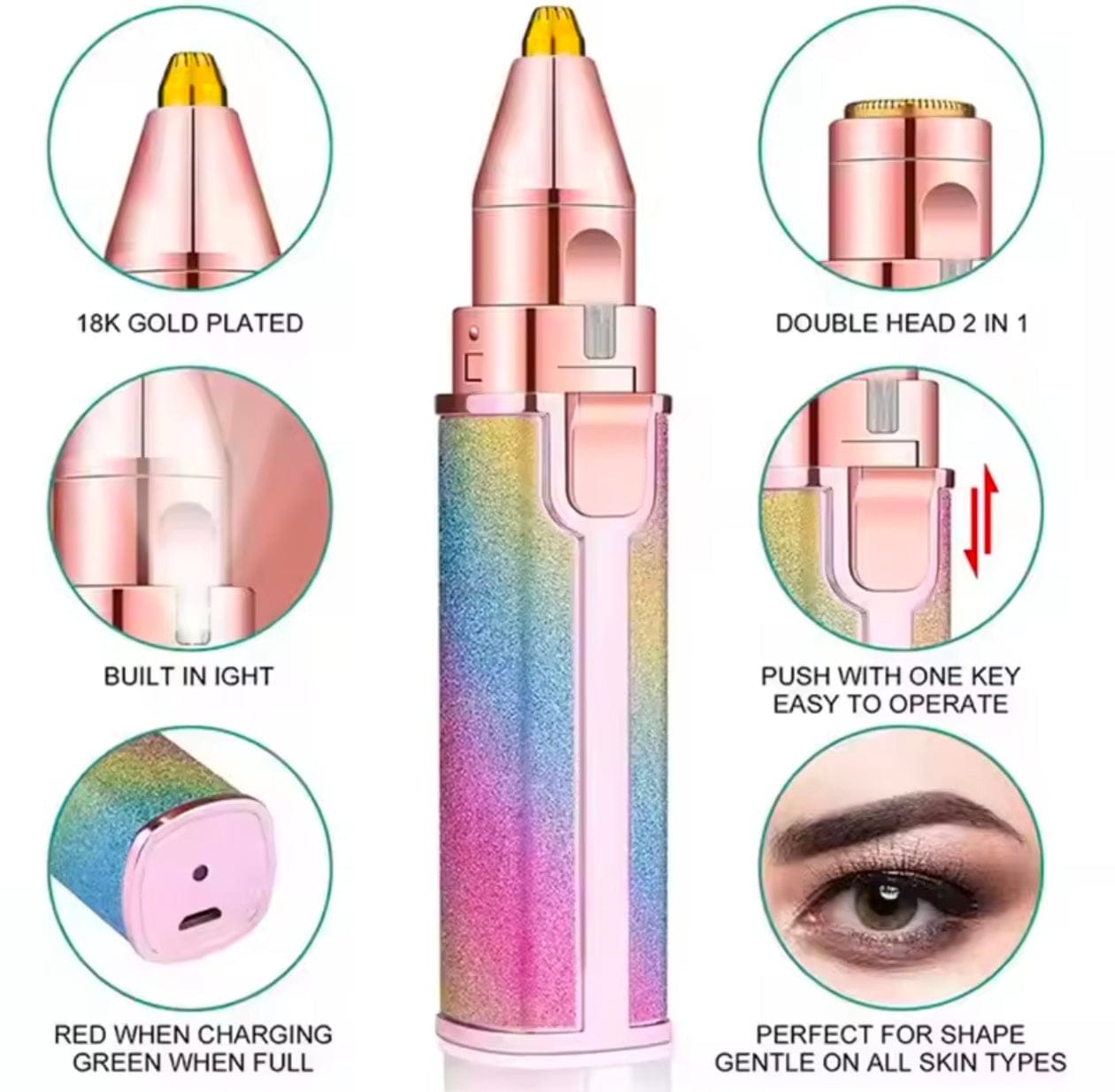 2-in-1 Rechargeable Eyebrow Trimmer & Facial Hair Remover