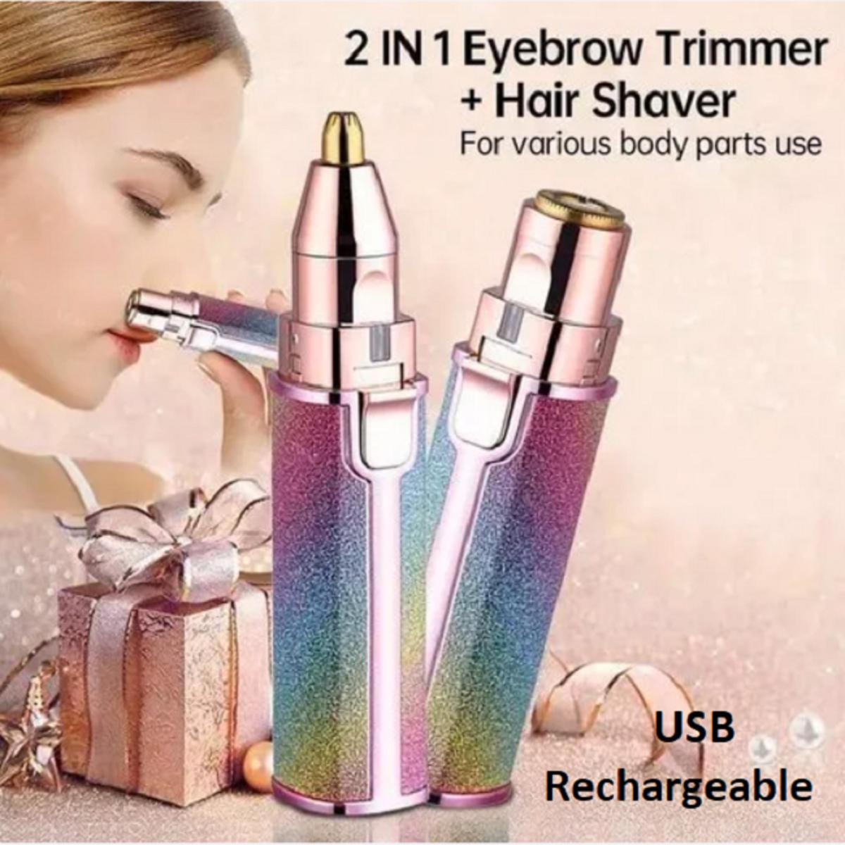 2-in-1 Rechargeable Eyebrow Trimmer & Facial Hair Remover