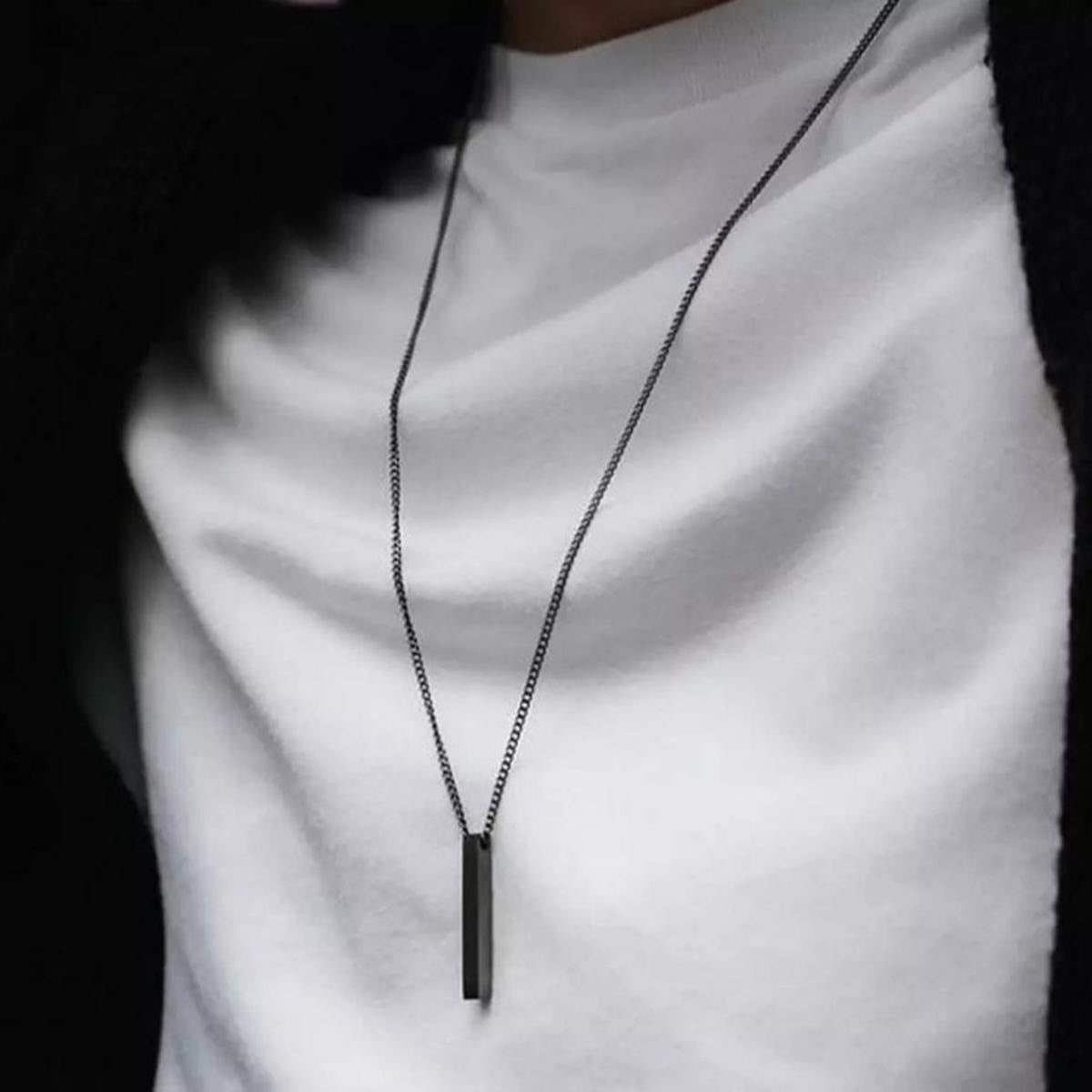 Vertical Bar Black Color Locket Set With Chain Couple Best Friend Ship